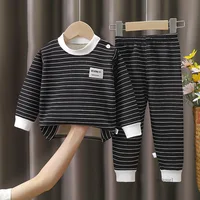 Children's Clothing Autumn  Winter Warm Clothes Girls' Long Sleeved Top with Plush Bottom Baby Boys' Top and Pants Set 4