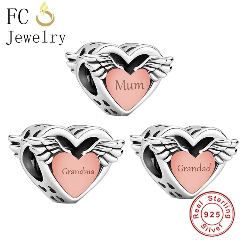 

FC Jewelry Fit Original Pan Charms Bracelet Real 925 Silver Angel Wings Dad Mum Grandma Bead For Making Memory Berloque 2022