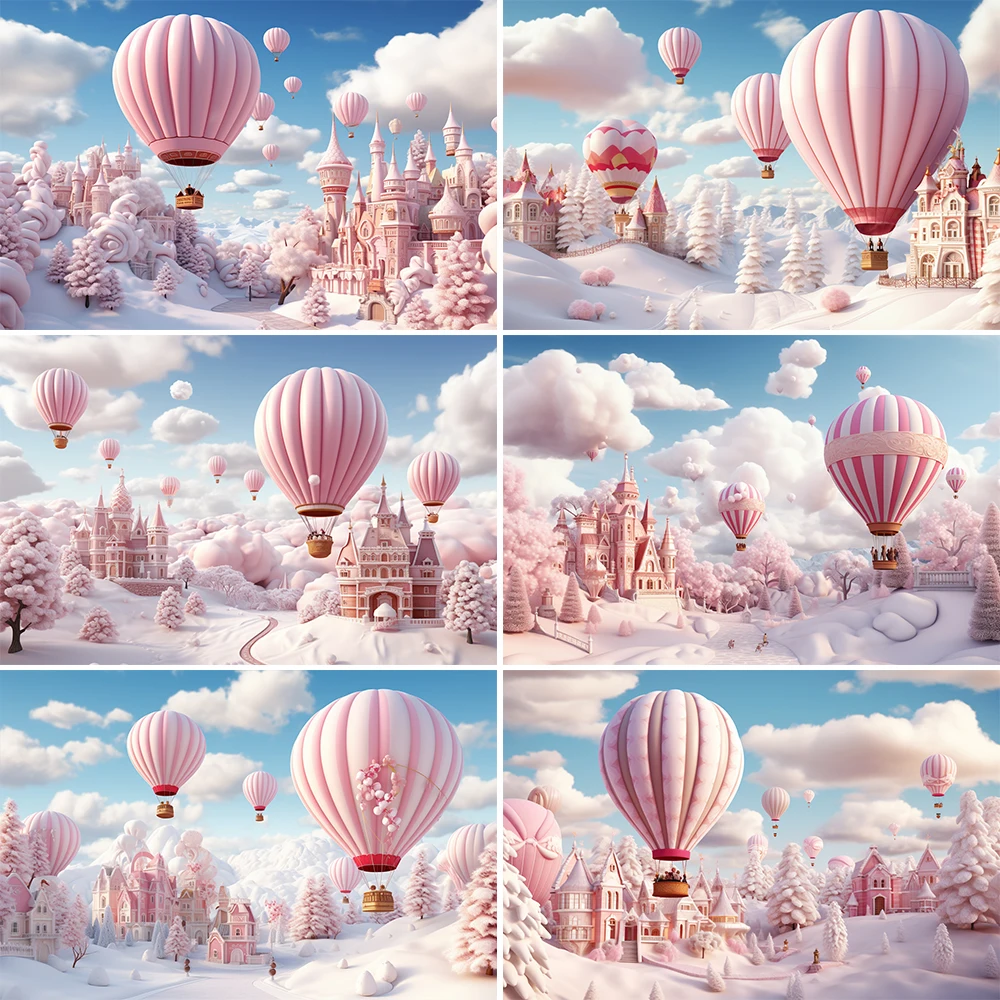 

Mocsicka Christmas Background Photography Hot Air Balloon Pink Garland Winter Home Party Kids Birthday Background Photo Gallery