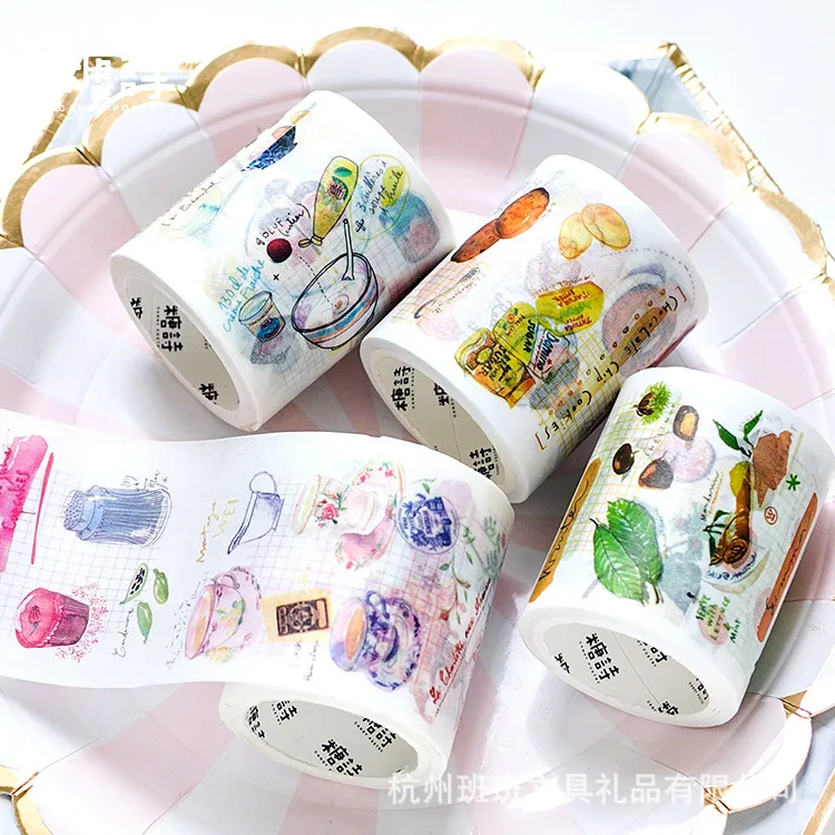 

4Designs/Set Washi Tape Cake/ Coffee/Fruits Pattern Japanese Decorative Journals Adhesive DIY Masking Paper Tape Stickers Label