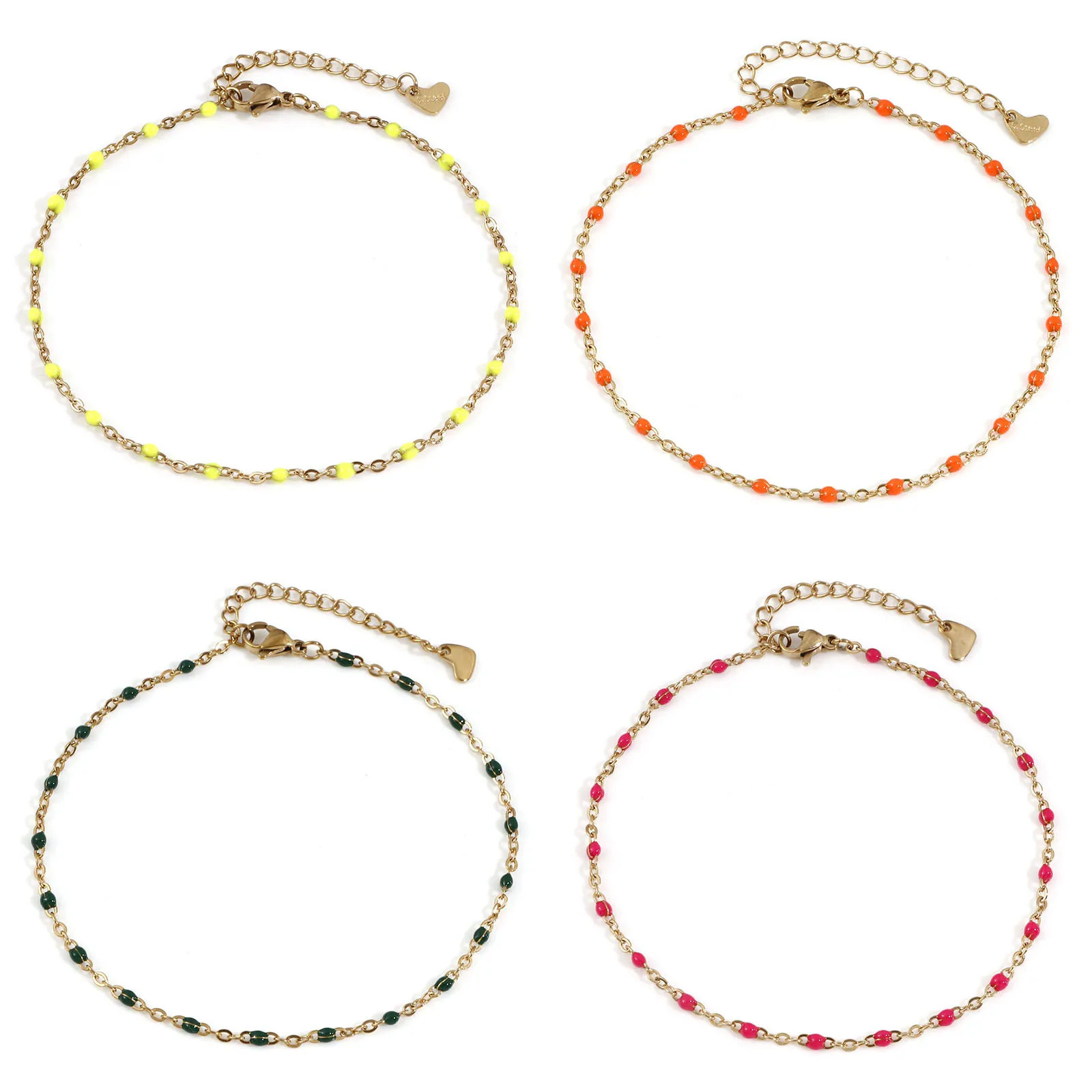 

Colorful Enamel Stainless Steel Anklet For Women Jewelry 18k Gold Color Link Cable Chain Anklet Gift 23.5cm Long, 1 Piece