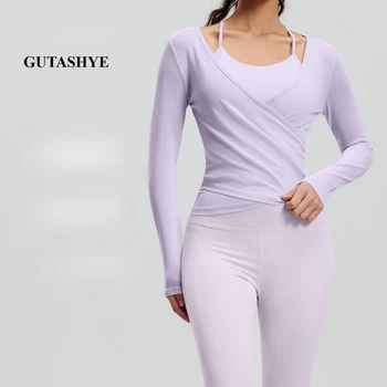 Gutashye Women Slim Fit 3 Piece Yoga Set Mesh Breathable High Waist Butt Lifting Leggings Fitness Gym Running Activewear Suit