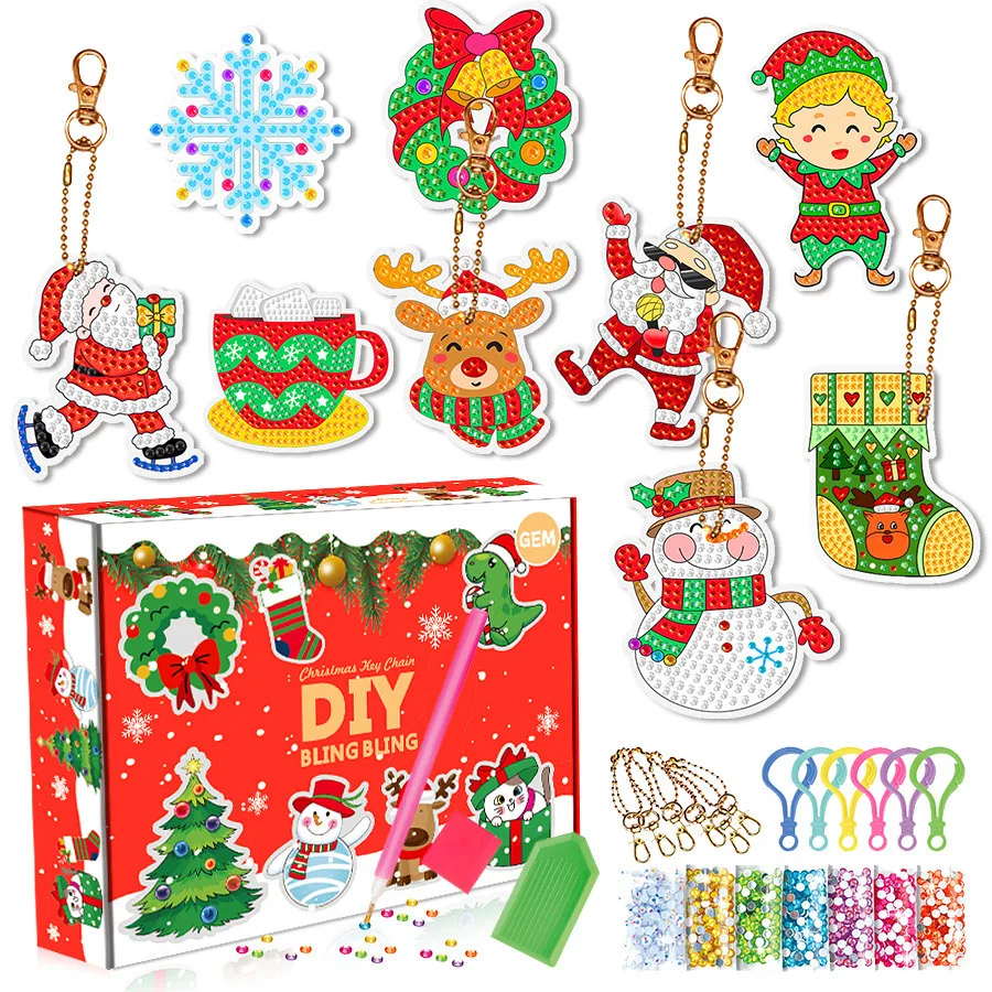 

DIY Christmas Decor Diamond Key Chain Kits Double Sided Keychain Bulk Diamond Art Christmas Ornament Painting Key Ring Pendant