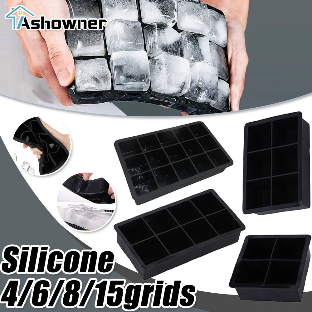 

4/6/8/15 Grid Big Ice Tray Mold Large Food Grade Silicone Ice Cube Square Tray Mold DIY Ice Maker Cube Tray Kitchen Accessories