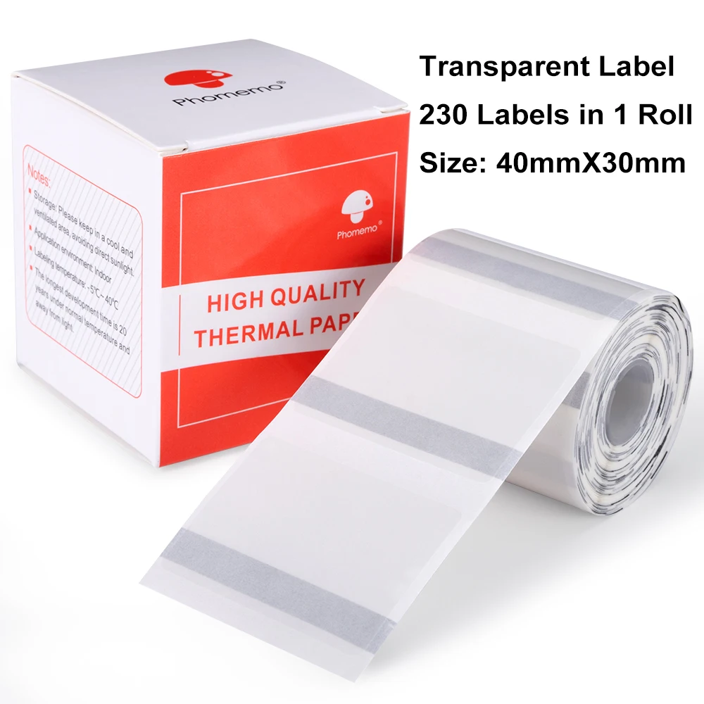Pure Color Sticker Transparent Square Phomemo Thermal Label Sticker for M110/M200 Printer Adhesive Paper Printable Sticker Paper