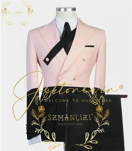 

Деловые мужские костюмы приталенного силуэта с отложным воротником, 2 предмета, свадебный смокинг для шафера, мужской модный костюм, мужская куртка, брюки