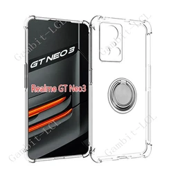 Enhanced Product Title: Premium Back Ring Holder Bracket Phone Cover - TPU Soft Silicone Case for Realme GT Neo 3 (Ring Case Clear)