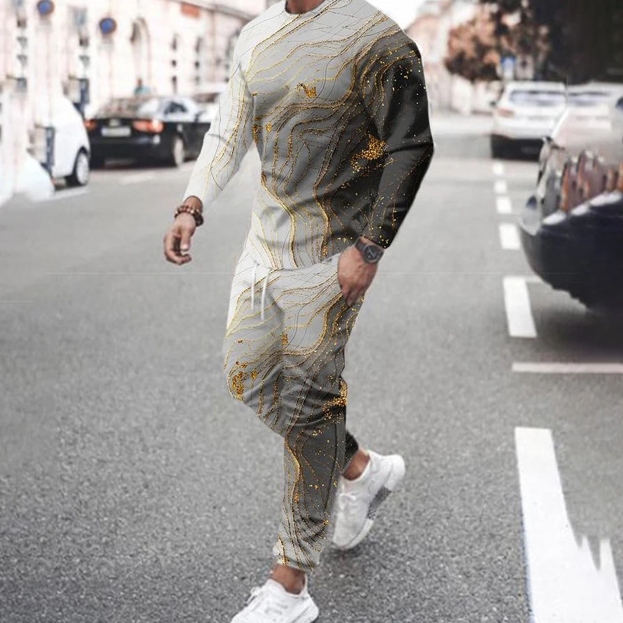 3D Printed Men's Casual Tracksuit 2 Piece Chic Sports Outfit Set Long Sleeve Jogging Jersey Suit O-Neck Male Outdoor  Clothing kpop cool basic pants sets chic long sleeve top stretch spring male t shirt hooded sweatshirt casual autumn slim fit 2023 trend