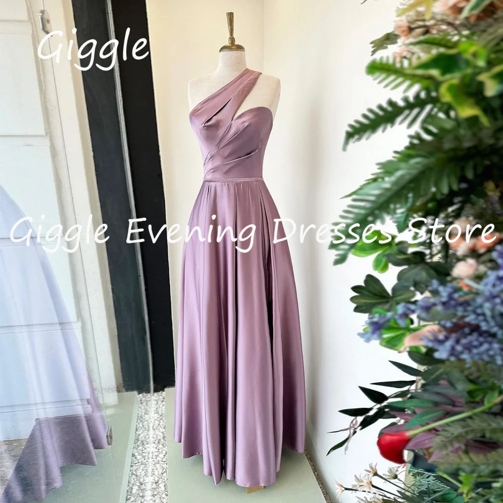 

Giggle Satin A-line One-shoulder Ruffle Arab Formal Prom Gown Saudi Ankle Length Evening Party Dresses for Women 2023