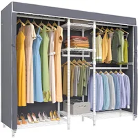 V6C Heavy Duty Covered Clothes Rack Portable Wardrobe Closet, 5 Tiers Wire Garment Rack White Metal Clothing Rack 2