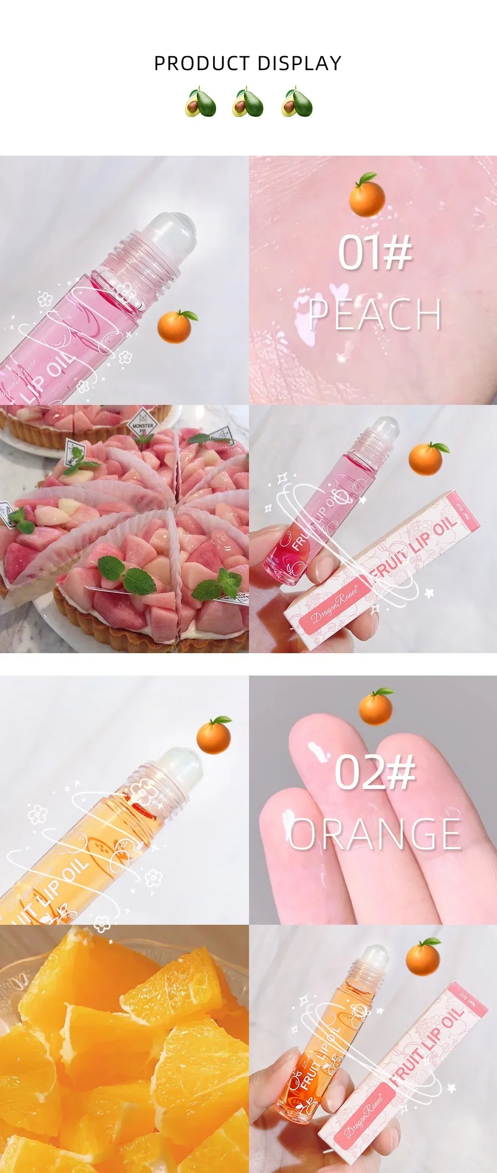 Description Picture 5 of item1PCS Lip Oil Moisturizing Lip Balm Moisturizing Ball Colorless Clear Fruit Avocado Peach Strawberry Grape Cherry Flavor