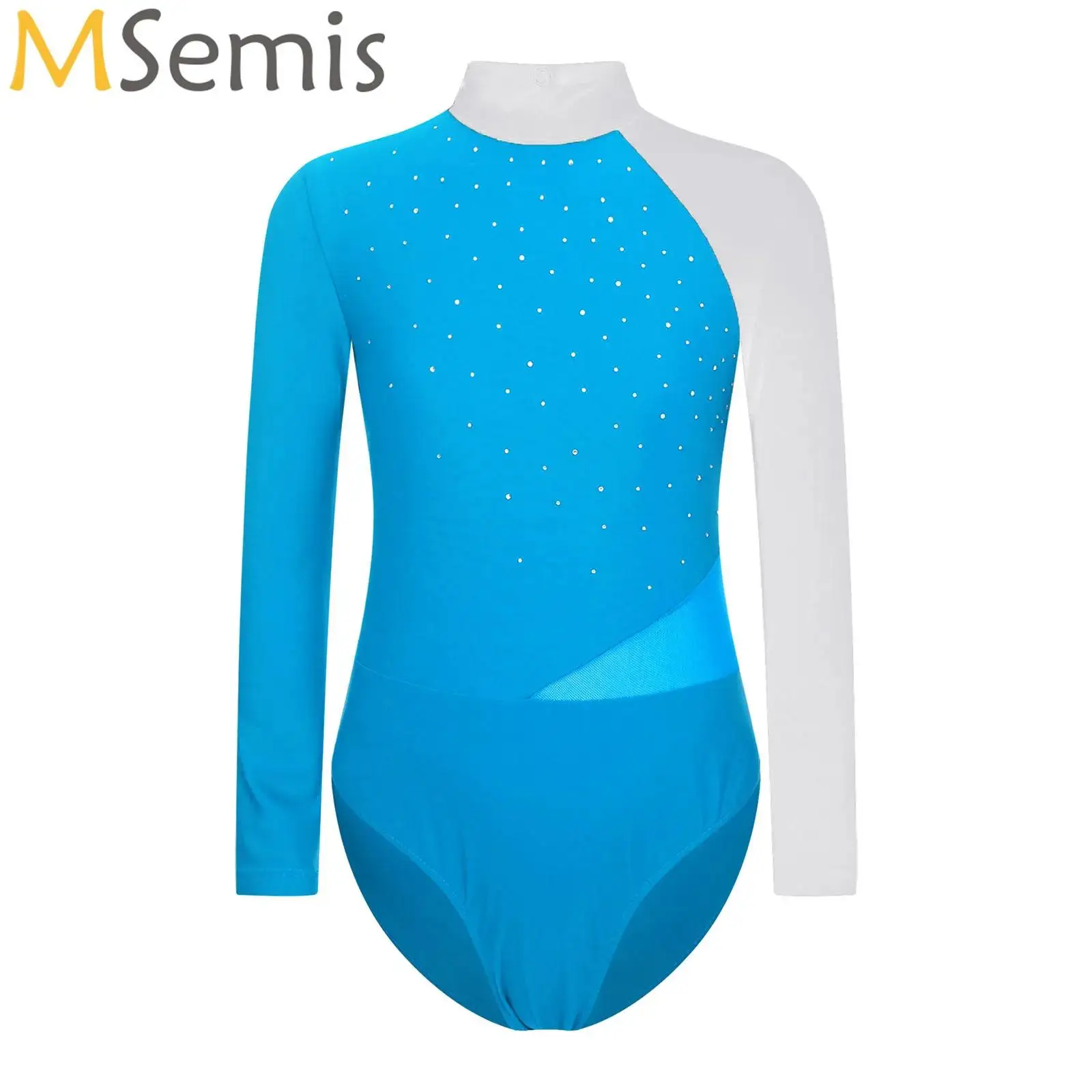 

Kids Girl Rhinestones Gymnastics Leotard Ballerina Dance Costume Cutout Back Long Sleeve Athletics Costume Child Ballet Bodysuit