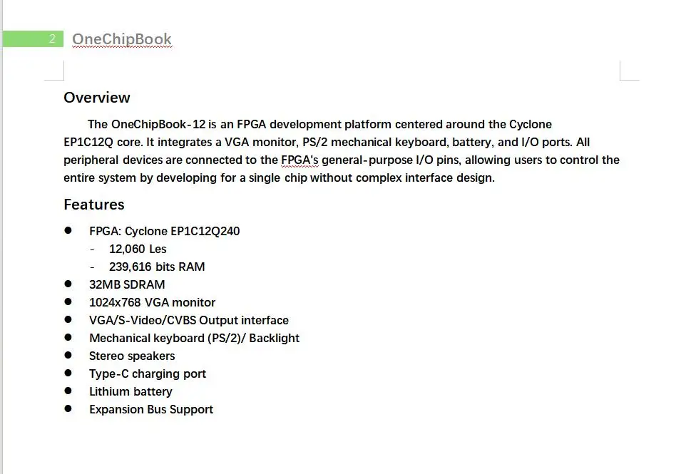 OneChipBook-12 Computer Cyclone EP1C12Q240 FPGA Development Platform 1024x768 VGA Monitor 32MB SDRAM Retro Computer
