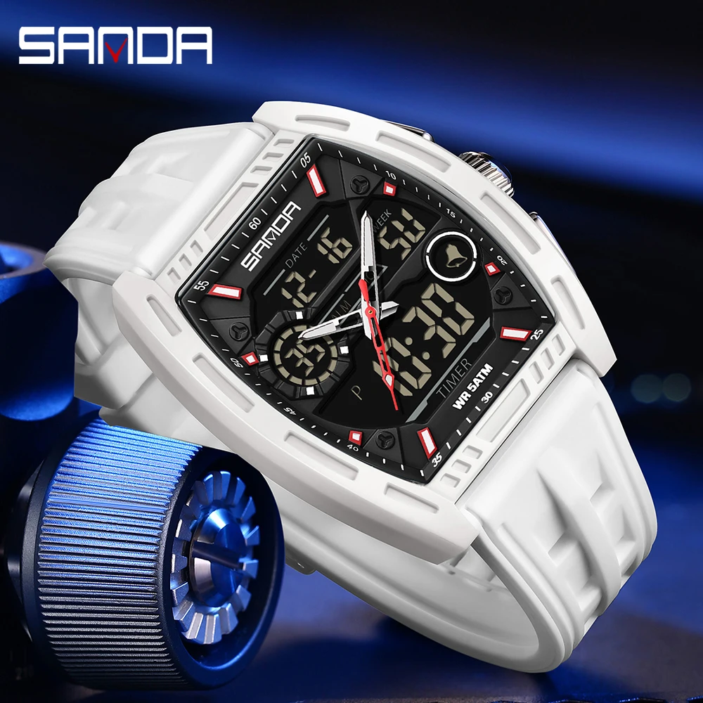 Montre numérique pour homme, double affichage, calendrier, alarme lumineuse, compte à rebours, montre électronique tendance pour homme, Reloj Hombre_voghion.com
