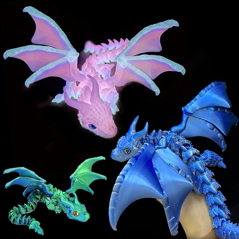 30cm 3D Printed Dragon with Double Horned Figurine Wings Ideal for Car Ornament, Home & Car Decor, Living Room Flying Dragon Toy