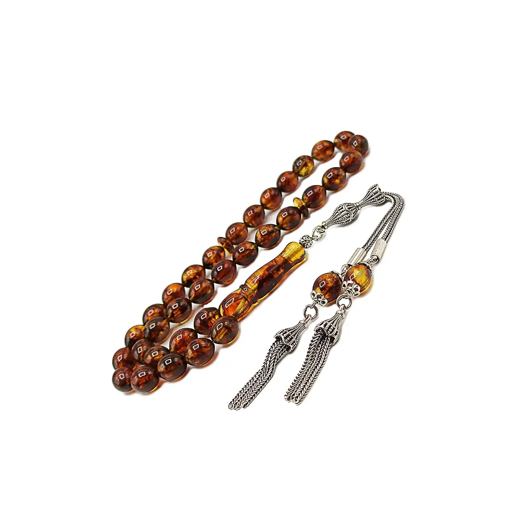 

Natural Baltic Amber Tasbih, 925 Sterling Silver, Amber Beads, Misbaha, Islamic Rosary, Kehribar Tesbih, 8x11 mm, 15 Gram