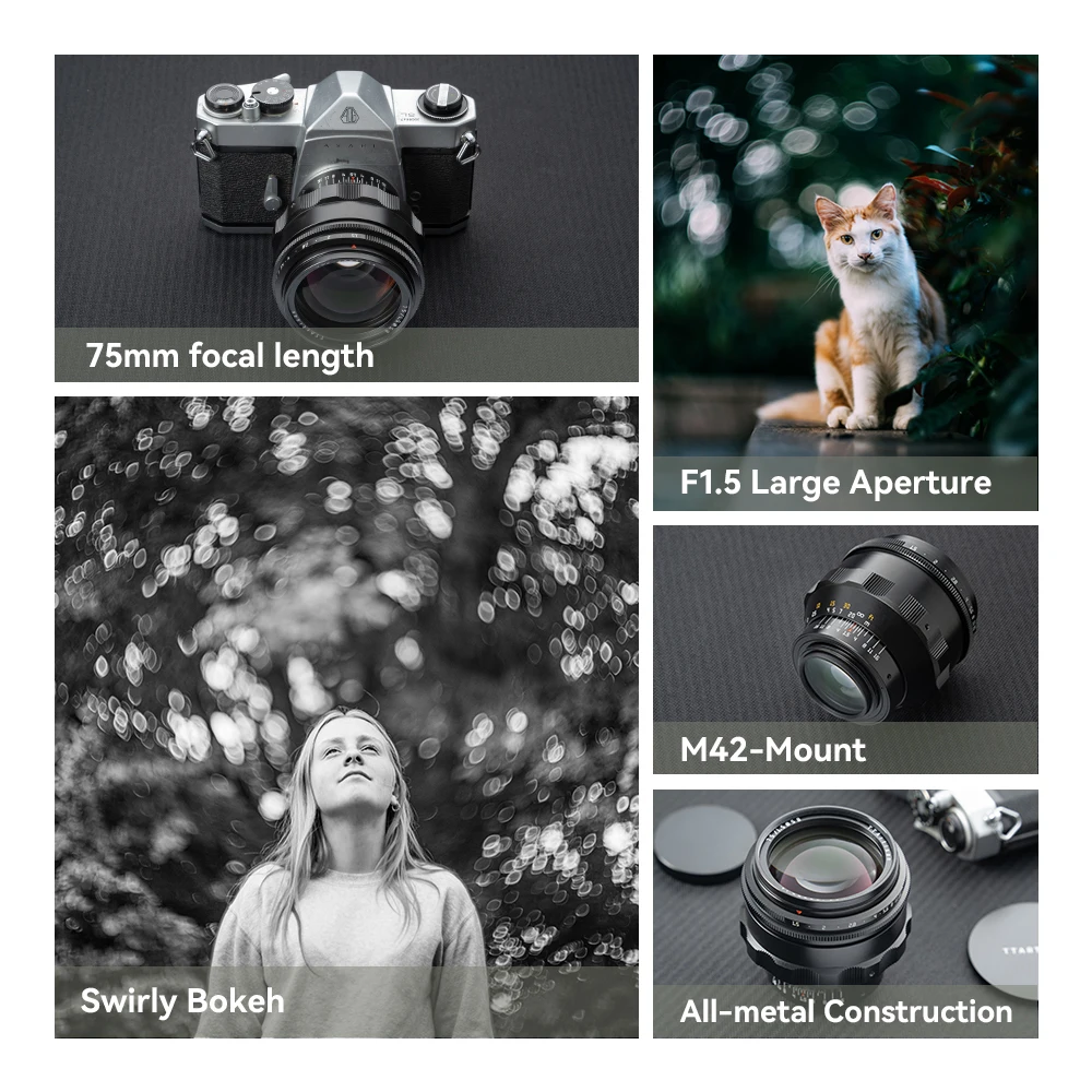 TTArtisan 75mm F1.5 M42 M4/2 MF 카메라 렌즈 풀프레임 수동 초점 렌즈