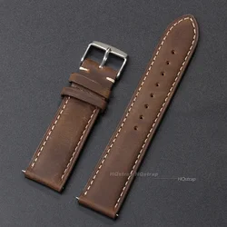 Vintage Brown Genuine Leather Quick Release Watch Strap - Unisex Replacement Band - 22mm (Dark brown)