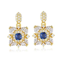 

Vinatge Flower Blue Gemstone Drop Earrings for Women Real 925 Sterling Silver Earrings Fine Jewelry Dating Party Gift