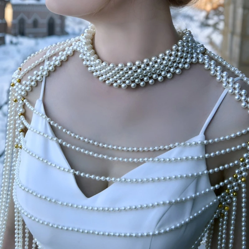 

Сексуальное ожерелье ручной работы с жемчугом, винтажное женское ювелирное изделие, элегантный жемчуг, цепочка на плечо, бюстгальтер ручной работы с бисером