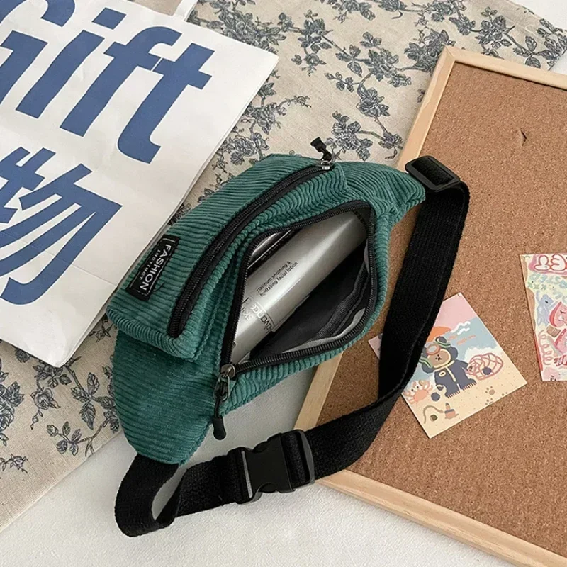 Waist Bag Chest Bag Crossbody Bag Corduroy Canvas Women Casual Shoulder Female Solid Color