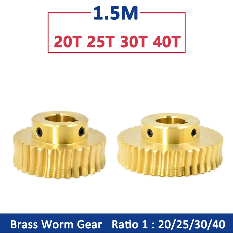 Brass Worm Gear com Turbina de Cobre Velocidade Ratio 20 25 30 40 Dentes 1.5 Módulo 1:20 25 30 40 Bore 10 12 14 15 16 18 20 mm 1pc