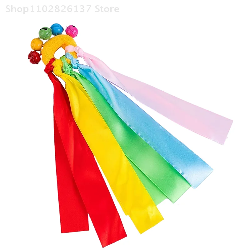 1pcs Kids' Wrist Ribbon Team Sports Pompon With Bell Coloured Ribbon Elastic Rope Cheerleading Match Club Dance Props Bracelet