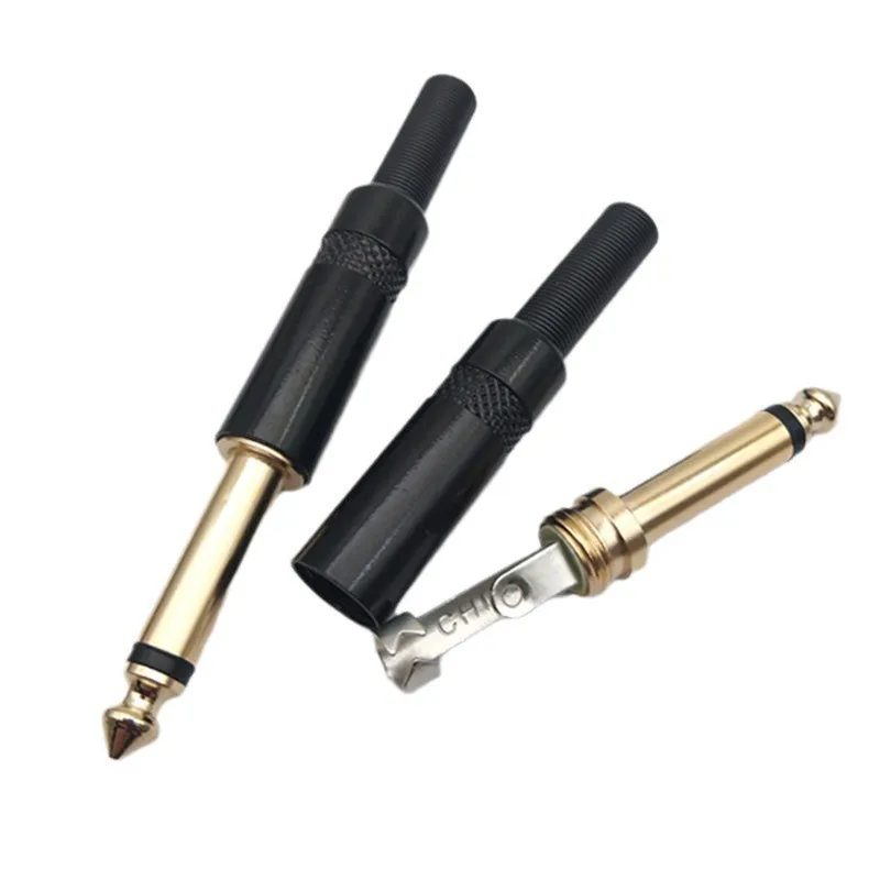 

10 шт. Xuan черная микрофонная смешивающая настольная вилка моно 6,35 вилка покрытая 24-каратным золотом черная 6,35 мм/6,5 мм большие двухжильные активные компоненты