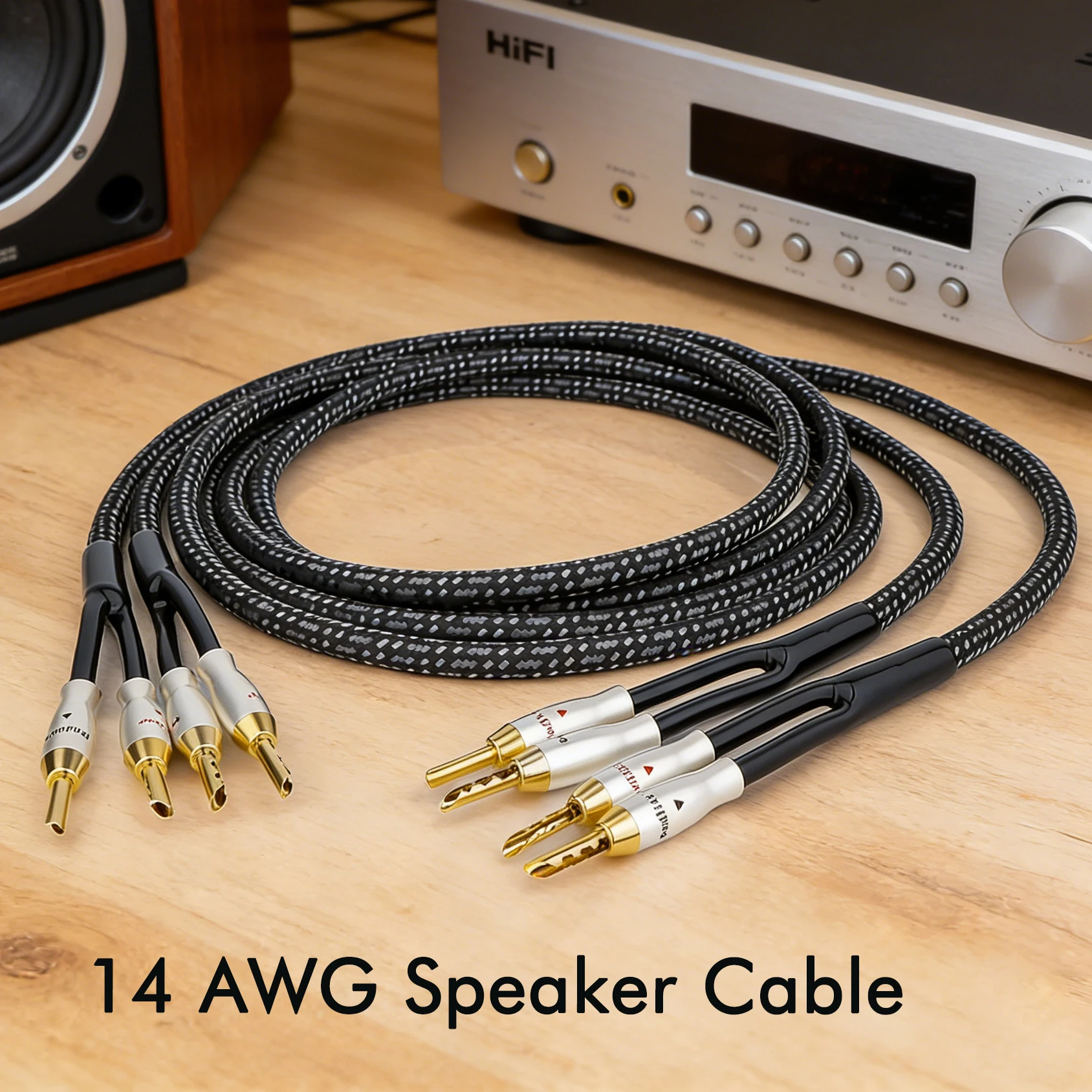 Pairhifi 14guage bfa Bananen stecker Lautsprecher kabel hifi occ versilberte Lautsprecher kabel mit Bananen steckern für HiFi-System verstärker
