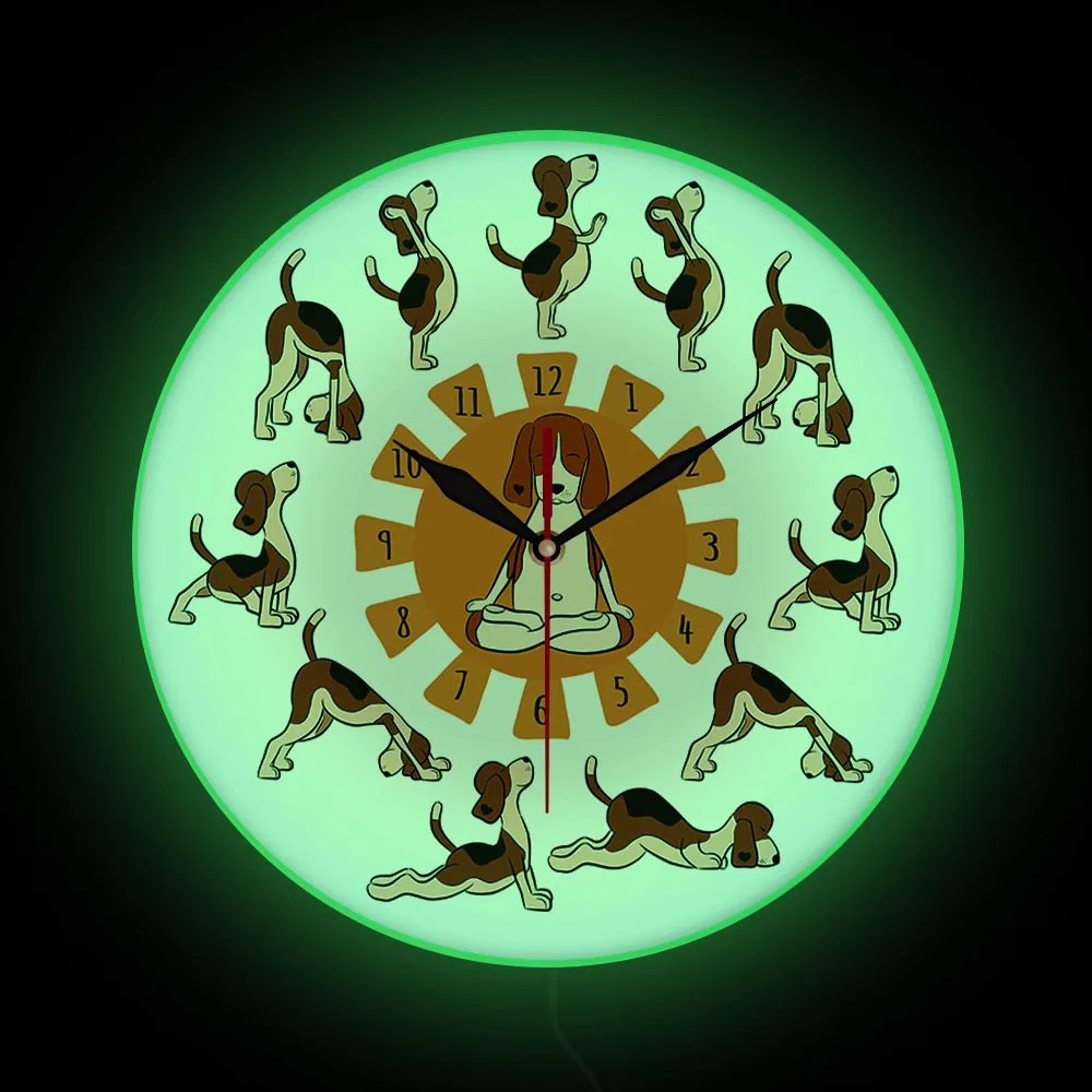 

Funny Yoga Dog Wall Clock with LED Backlight Namaste Namastay Yoga Studio Neon Display Sign Meditating Puppy Luminous Wall Clock
