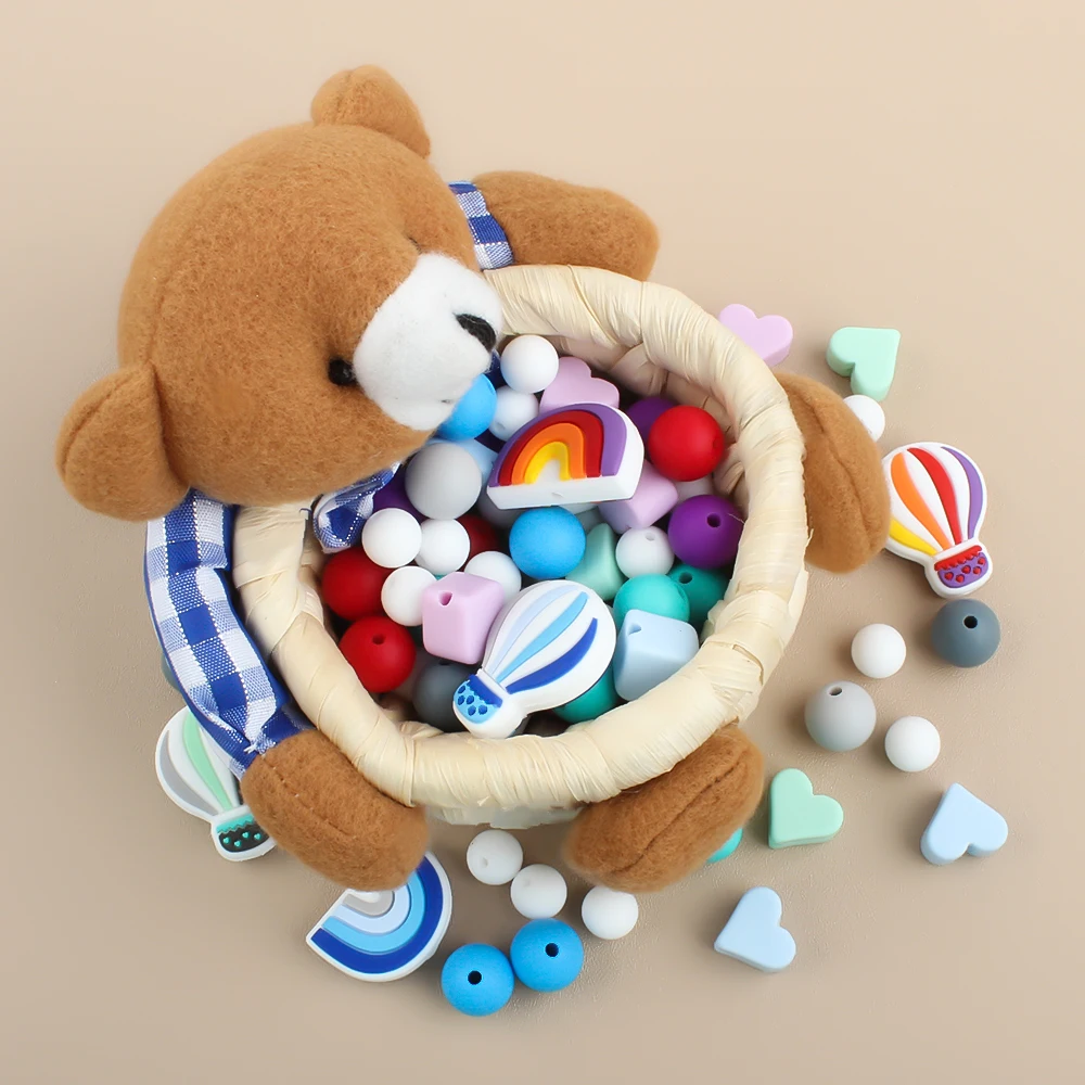 Silicone Beads Cartoon Rabbit Shape Teething Beads Set Diy Accessories Free Bpa Combination Pacifier Chain Clips Set Newborn Toy 5