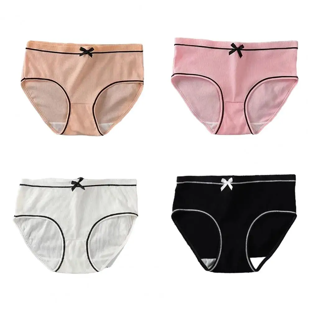 Japanese Style Women Panties Bowknot Decor Ribbed Mid-rise Cute Girls  Briefs Breathable Soft Underwear - AliExpress