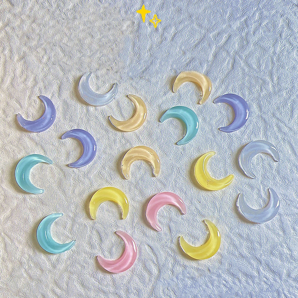 

20Pcs Yellow Moon Nail Art Charm 3D Transparent Crystal Radiant Resin Moon Nail Ornament DIY Exquisite Nail Accessories