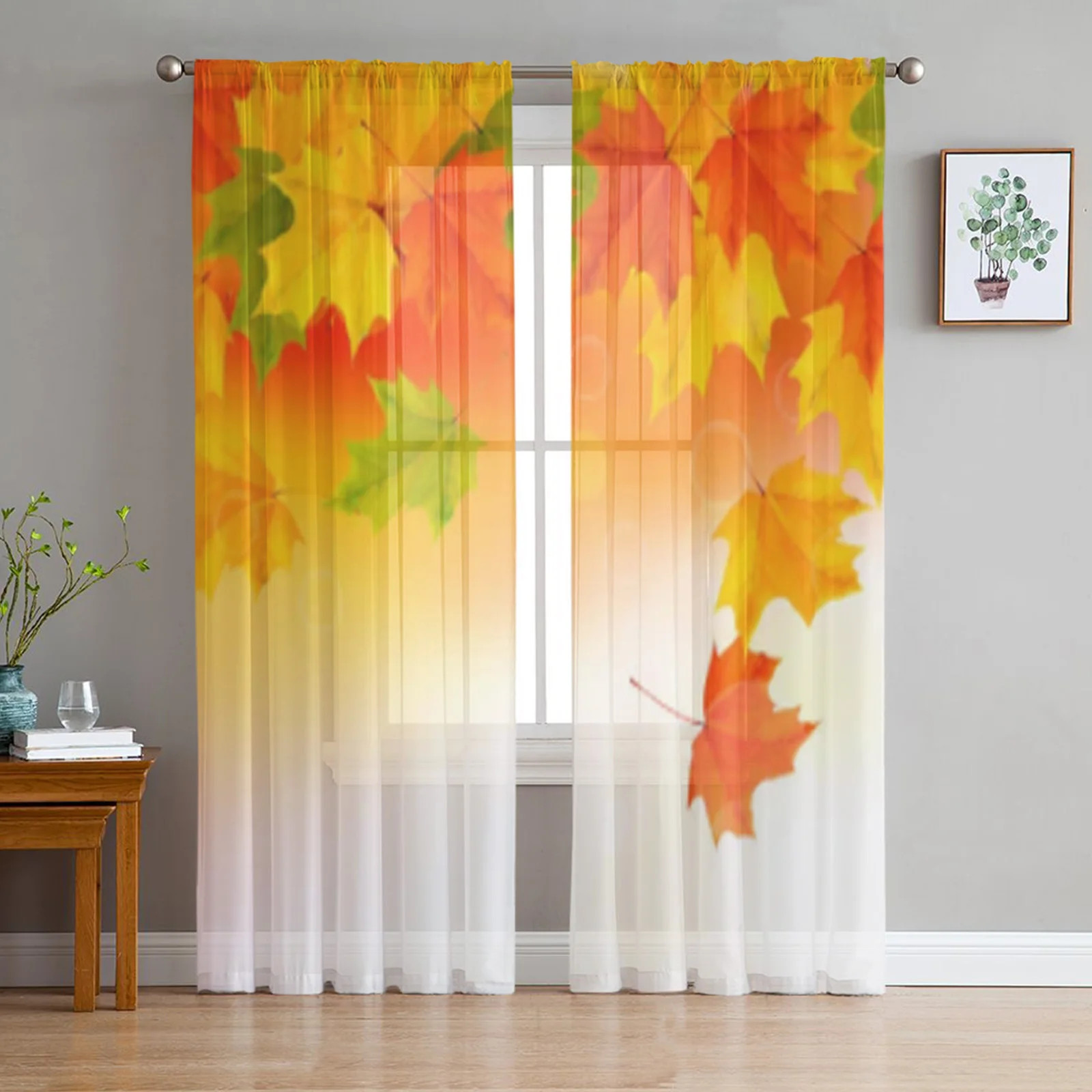 Autumn Beauty Leaves Yellow Sunshine Window Curtains Living Room Tulle Curtains Kitchen Decor Kids Room Curtain Window Treatment 