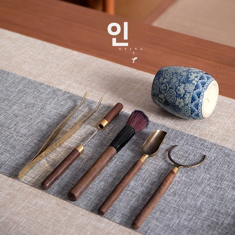포 스퀘어 파빌리온 다도식 6대사 세트 쿵푸 차 도구 세라믹 차 칼 차 집게 브러쉬 액세서리 완벽한 차 만들기 세트