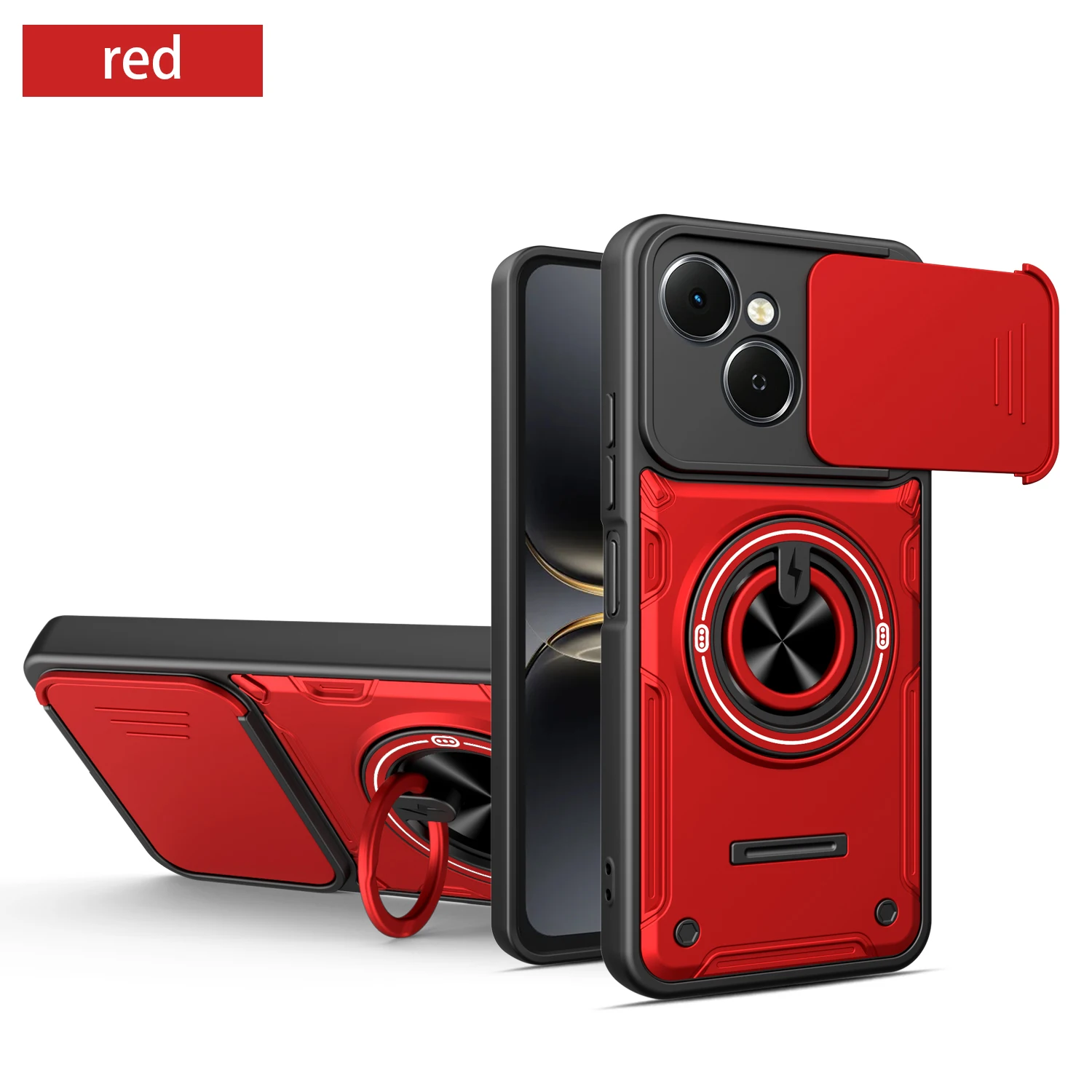 Enhanced Shockproof Phone Case with Slide Camera Protection and Magnetic Ring Stand