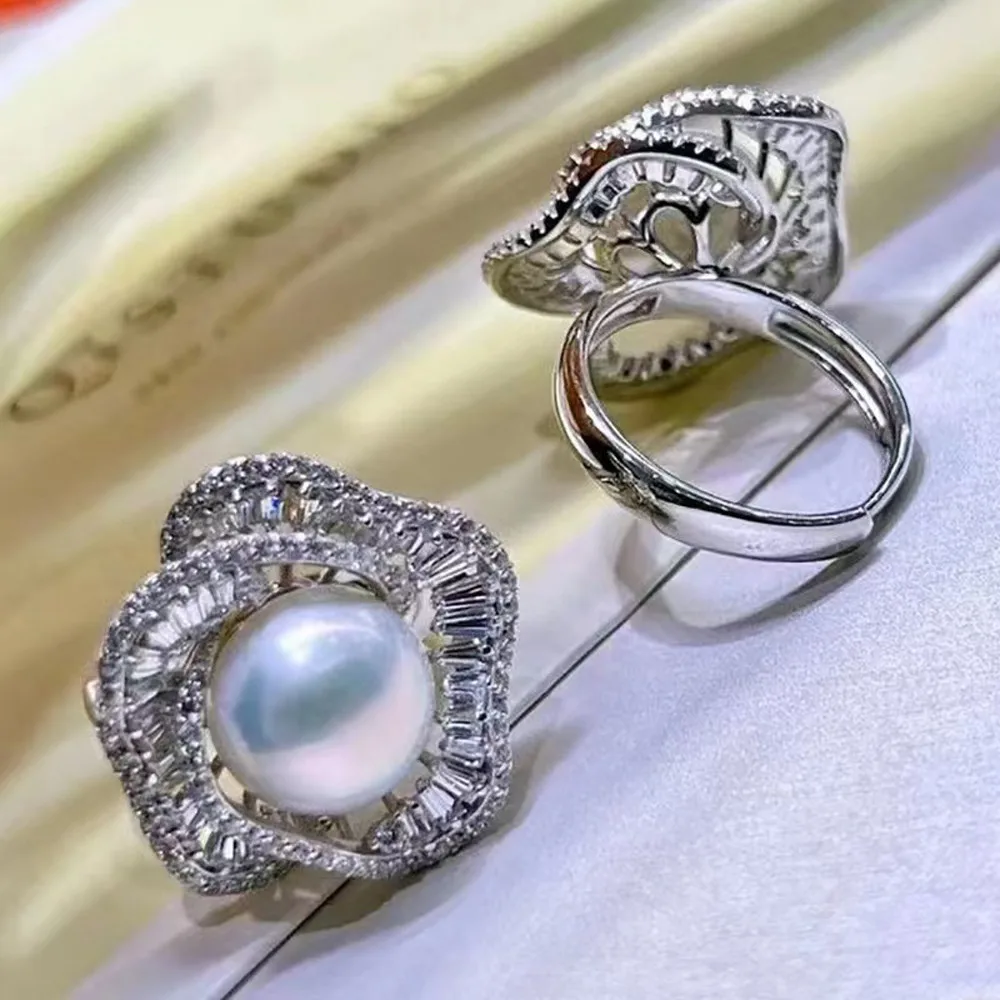 

DIY Pearl Small Accessories S925 Sterling Silver Jewelry Gold Ring Empty Fit 11-13mm Beads