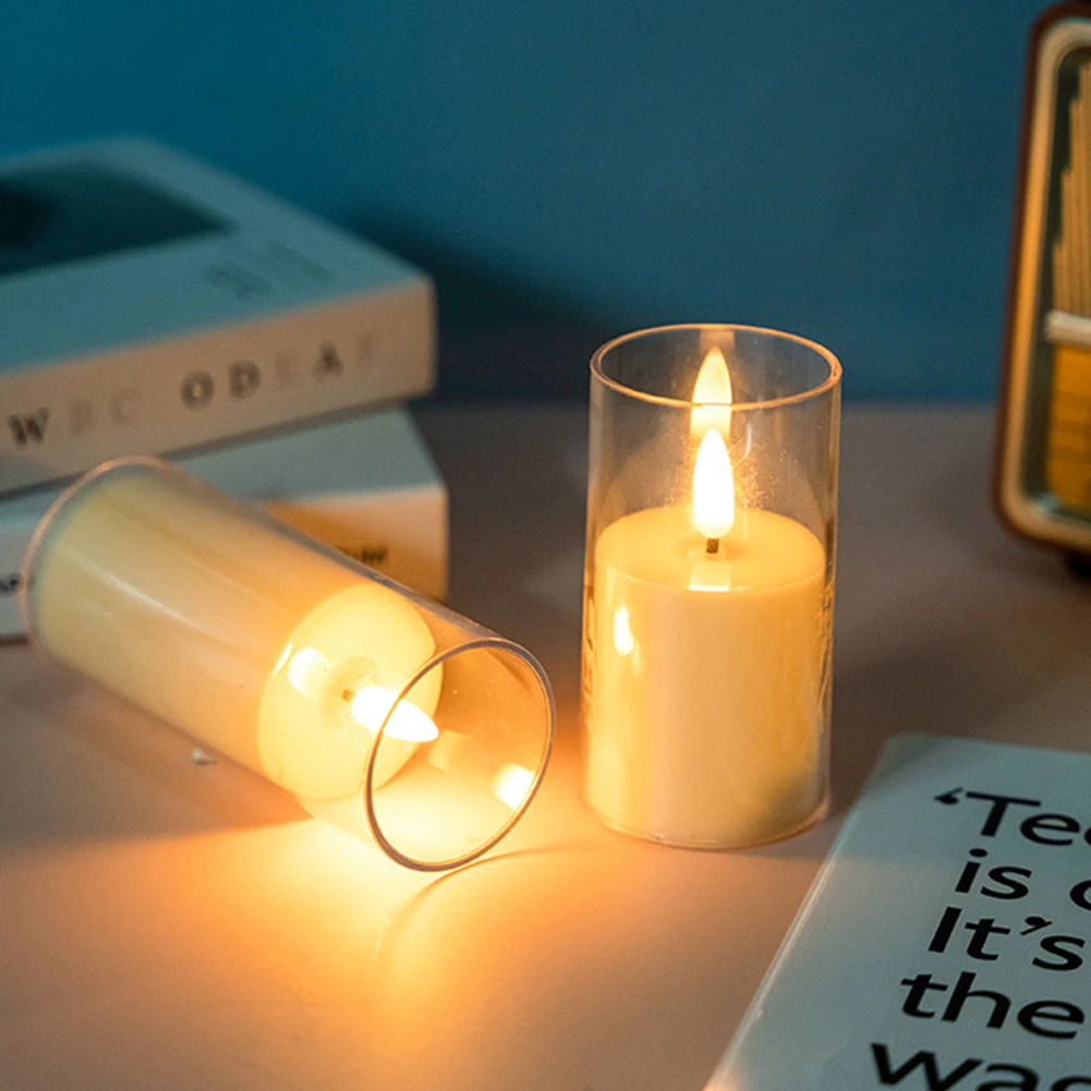 Electronic Flameless Candles Light Flickering Wick 3D Effect Glass Candle Flickering Light Home Festival Party Decoration