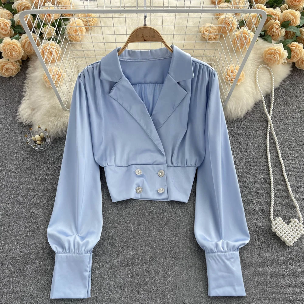 

High-quality Temperament Suit Collar Shirt Top Women's High-end Small Man Unique Unique All-match Long-sleeved Shirt