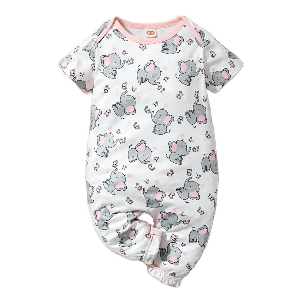 

0-24M Newborn Girl Romper Clothing Summer Baby Girl Short Sleeve Elephant Print Bodysuit Infant Baby Summer Playsuit Outfit