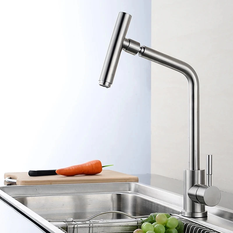 

Brushed Kitchen Faucet 360 Degree Swivel Spout Sink Tap Stainless Steel Hot Cold Water Mixer Anti-rust Rustproof Washbasin Taps