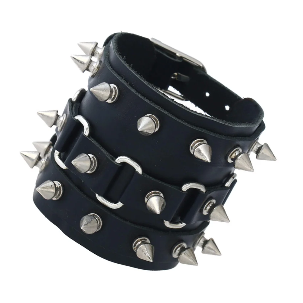 

Punk Style Bracelet Cowhide Wristband Spiked Studded Bracelet for Men Women