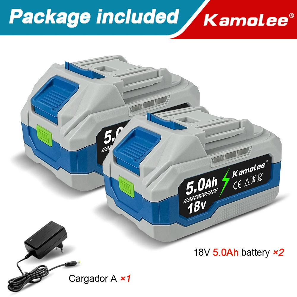 Kamolee 18V 5000mAh lithium-ion battery with 2 batteries, suitable for Kamolee power tools