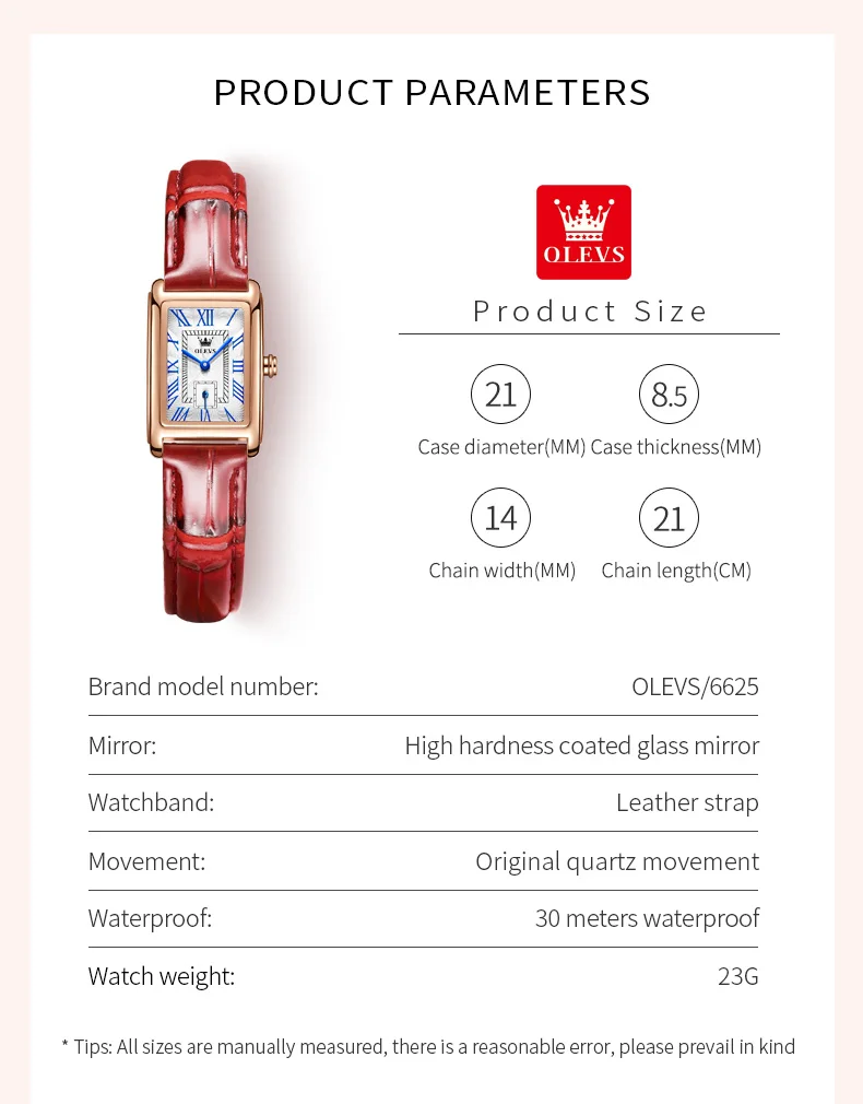 OLEVS 6625 Luxury women's Watches Red Quartz Waterproof Watch For Women Leather Strap stylish Lady Wrist Watch Bracelet Set