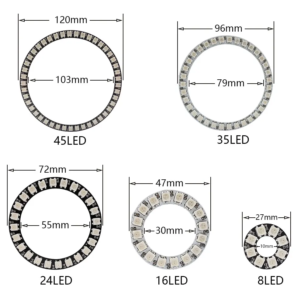 WS2812B LED RGB Ring 8/16/24/35/45LEDs WS2812 WS2811 5050 RGB LED + Integrated Driver Individually Addressable Module