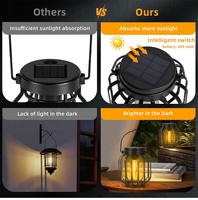 Lanterna Solare Da Esterno Appesa - Lampada Da Giardino In Metallo Con Effetto Vintage, Impermeabile IP44, Con Luci Edison - Foto 7