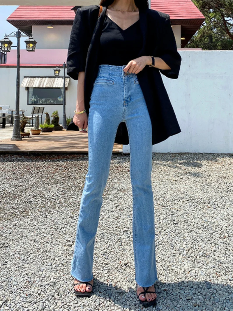 Ins High Waisted Ruched Washed Denim 