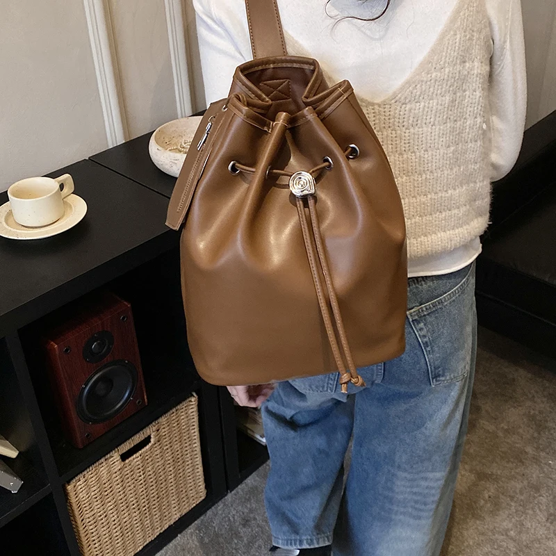 2 Teile/satz Eimer Design Umhängetasche 2026 Neue Solide Pu Leder Schulter Geldbörsen und Handtaschen Casual Anti-diebstahl Brust Tasche schwarz – Detail 9