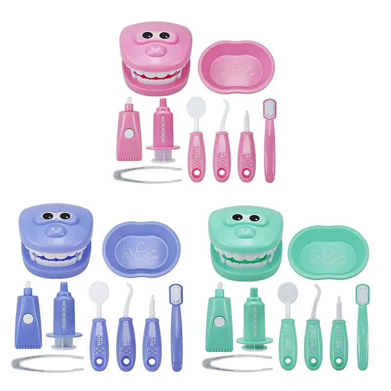 Plastic Dental Simulation Game Set 9PCS Children's Medical Set Hygiene Habit Cultivation Teaching Aid Intellectual Brushing Toy