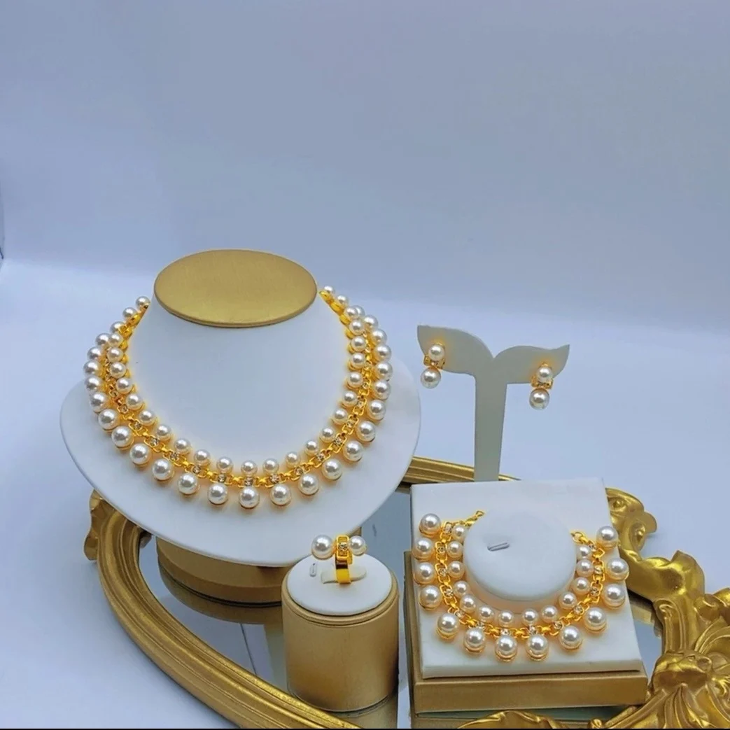 

New 24K Gold Plated Bridal Wedding Necklace Earrings Bracelet Women's Four Piece Set DD10267